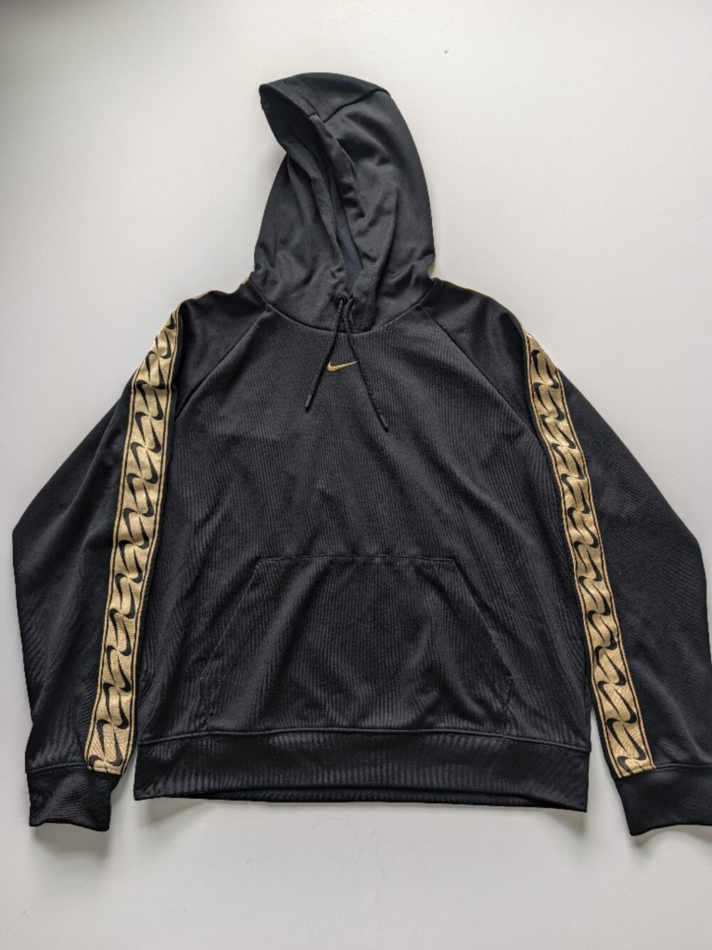 Nike Men's Small Black & Gold Repeat Swoosh Tape Hoodie